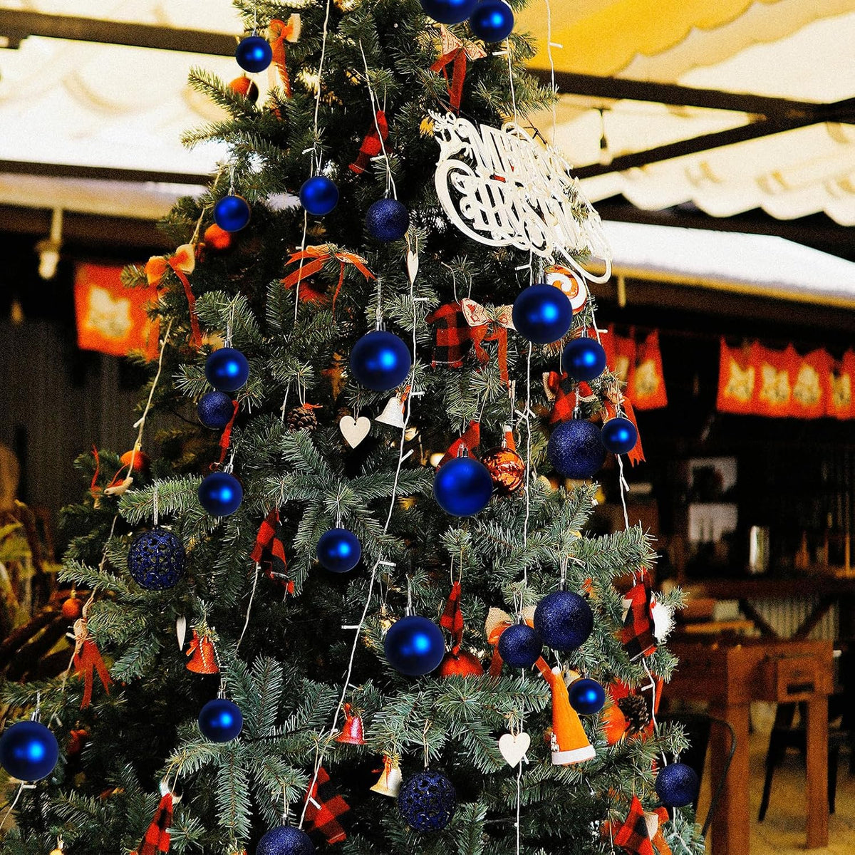 NJN 100Pcs Christmas Ball Ornament Set, Royal Blue Ornaments for Xmas Tree Decor Plastic Shatterproof Decorative Hanging Baubles for Holiday Party Wedding Tree Decoration