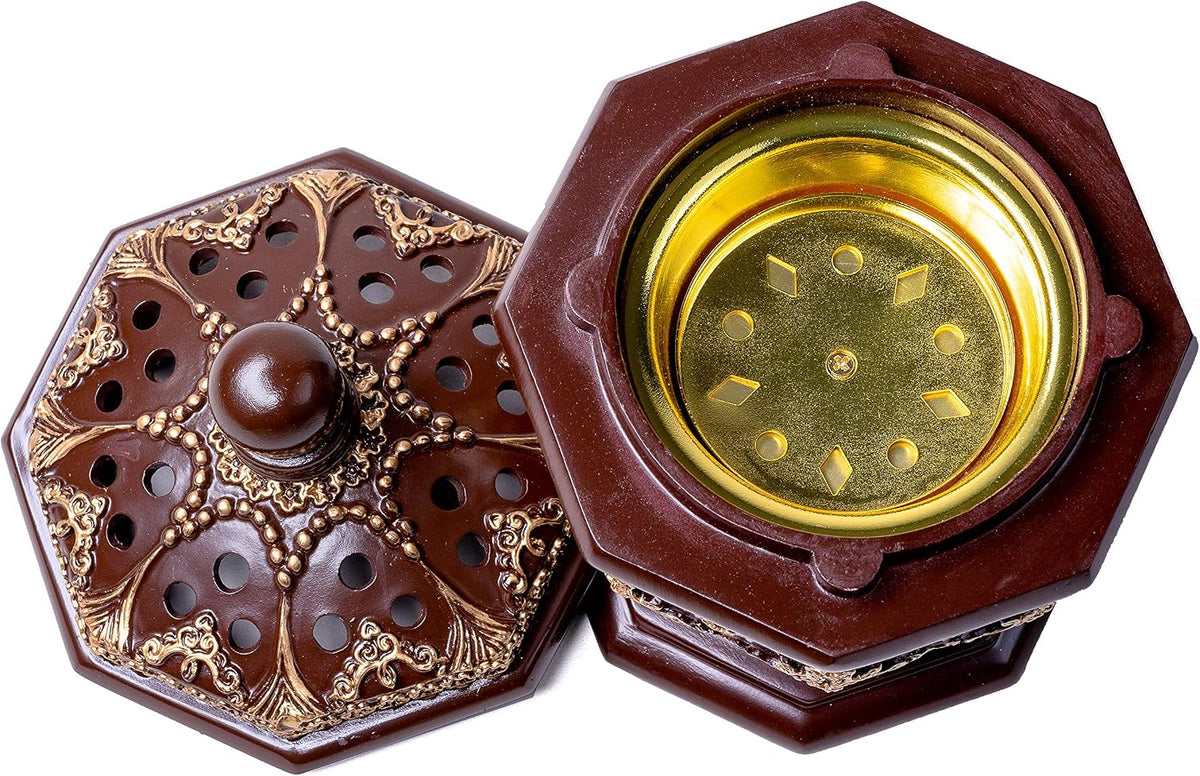 Charcoal Incense Burner Holder Luxury Octagon - Bakhoor Burner, Frankincense Resin Burner - for Office & Home Decor | Suitable for Incense Charcoal