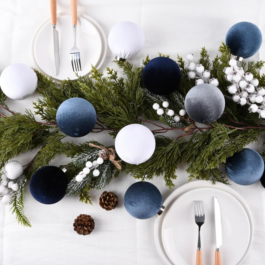 Velvet Christmas Ornaments Balls for Tree - 15pcs Blue Shatterproof Christmas Ornaments for Xmas Decorations - Multicolor Royal Dusty Blue, 80mm 3.15inch