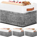 Fab totes Collapsible Storage Baskets for Shelves,14"x10", 4 Pack Foldable Fabric Storage Bins with Double Leather Handles, Large Baskets for Organizing Books, Clothes, White & Black