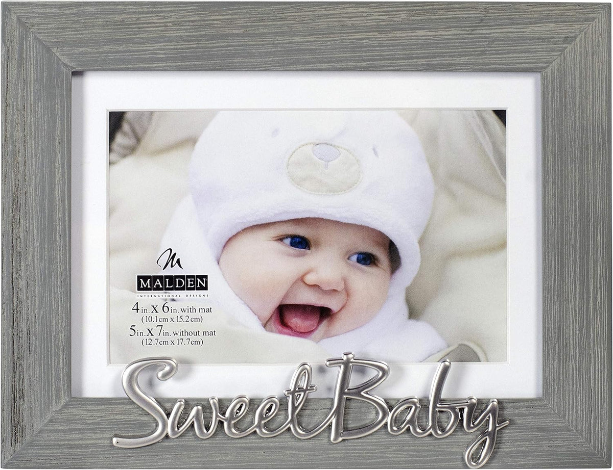 Malden International Designs Sweet Baby 4x6/5x7 Pine Picture Frame, Gray