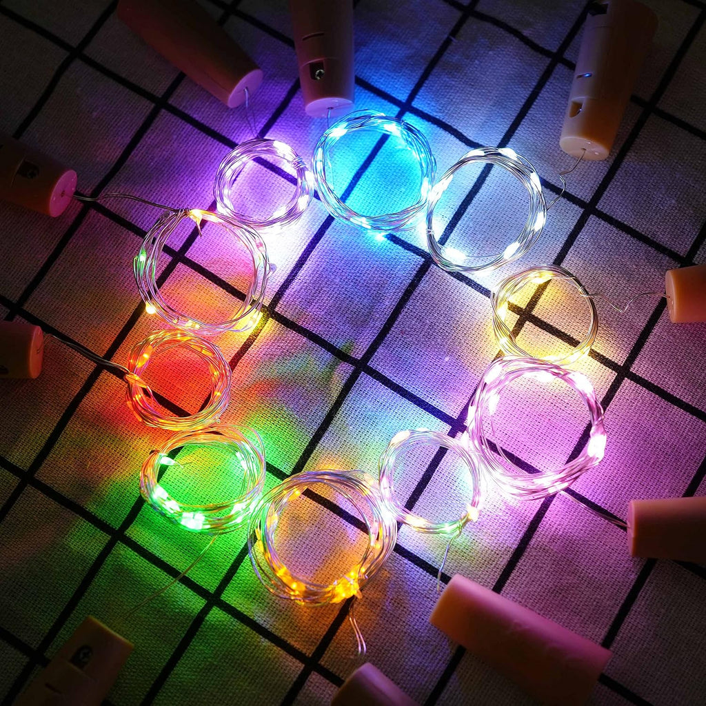 10 Pack Bottle Cork Lights 10 LED Wine Bottle Battery Powered Lights Copper Wire Fairy String Light for Christmas Halloween Wedding Birthday Party DIY Home Decor (10 Colors)
