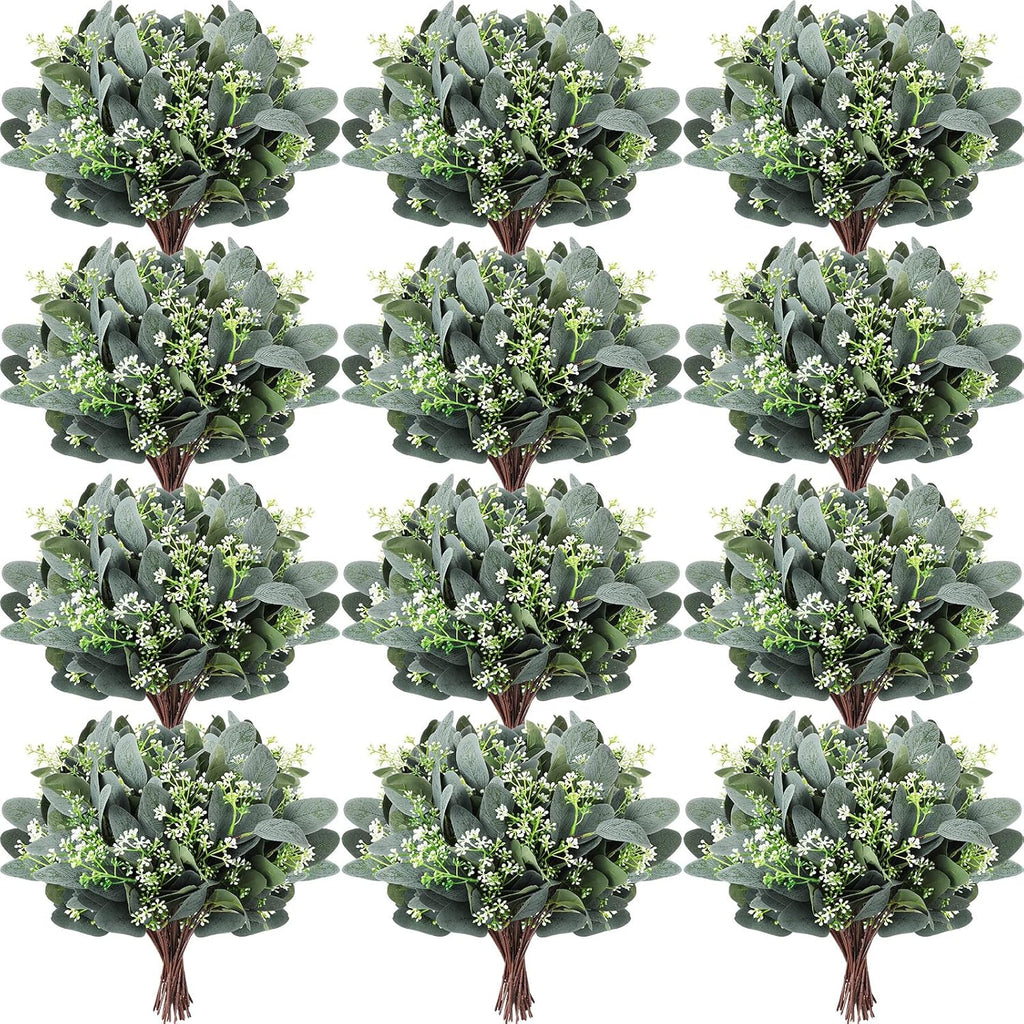 Janinka 60 Pcs Artificial Seeded Eucalyptus Stems Mixed Greenery