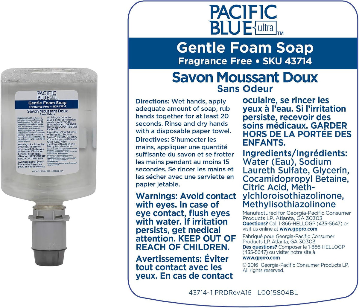 Georgia-Pacific (5305714) Pacific Blue Ultra Manual Push Soap Dispenser with Gentle Foam Hand Soap Refill Starter Kit