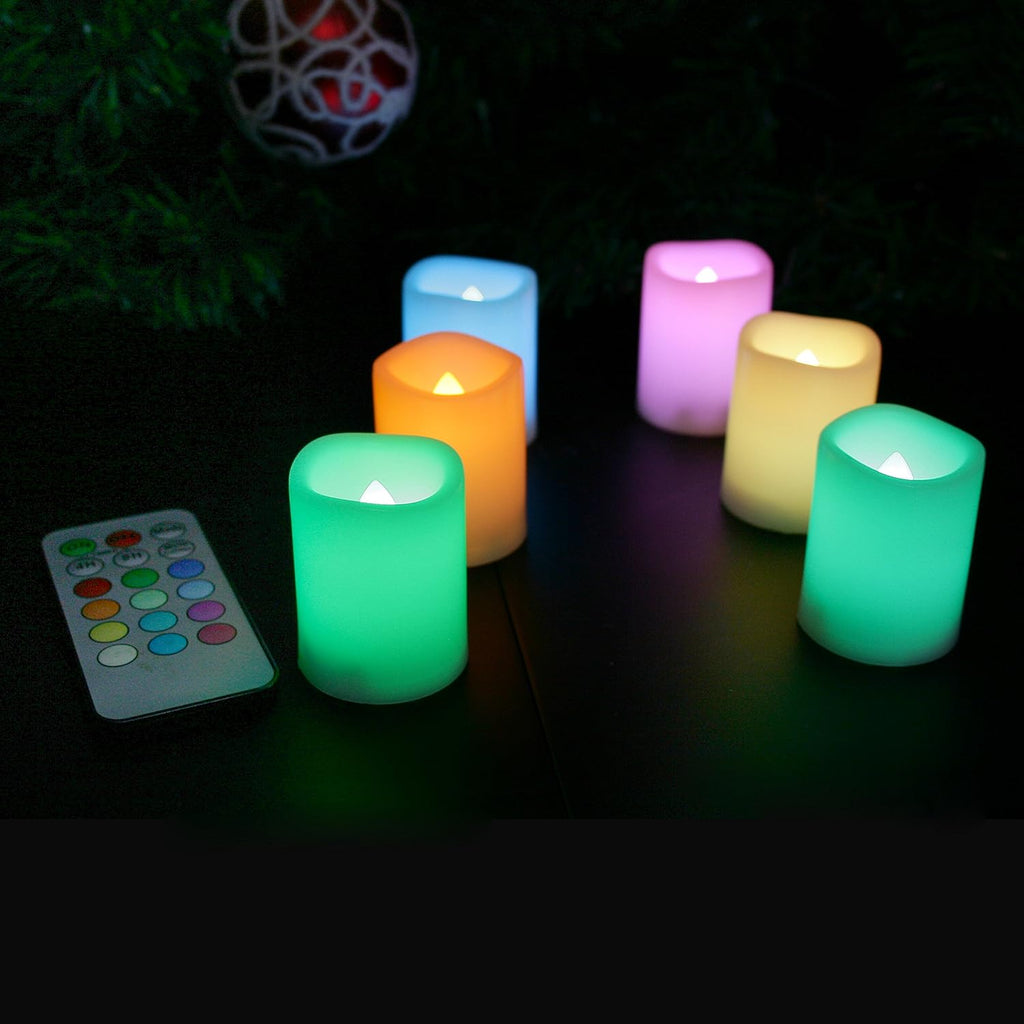 6 Battery Operated Flameless Color Changing LED Votive Candles w/Remote