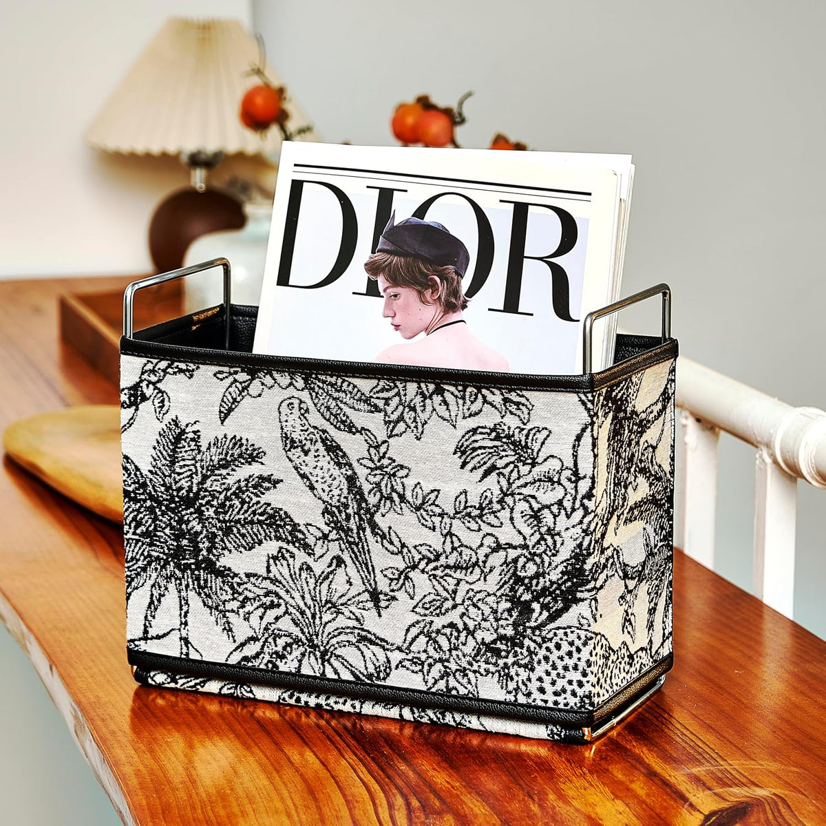 Leather Magazine Holder Rack Floor Basket for Bedroom & Living Room