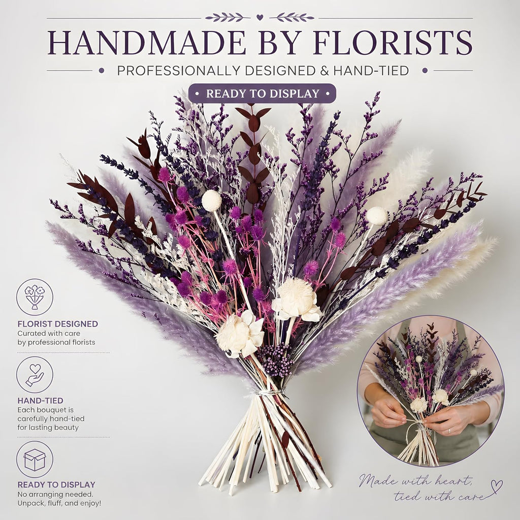 Purple Boho Dried Flower Bouquet 17" Handmade Pampas Decor
