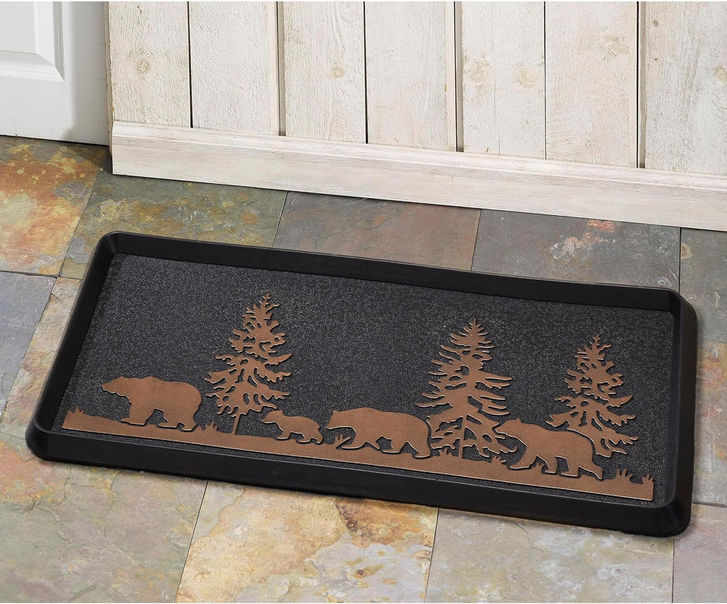 HF by LT Bears Rubber Boot Tray, 32 x 16 inches, One-Piece Seamless Construction, Durable Vulcanized Rubber, Year Round Use Indoors/Outdoors, Black with Brushed Copper