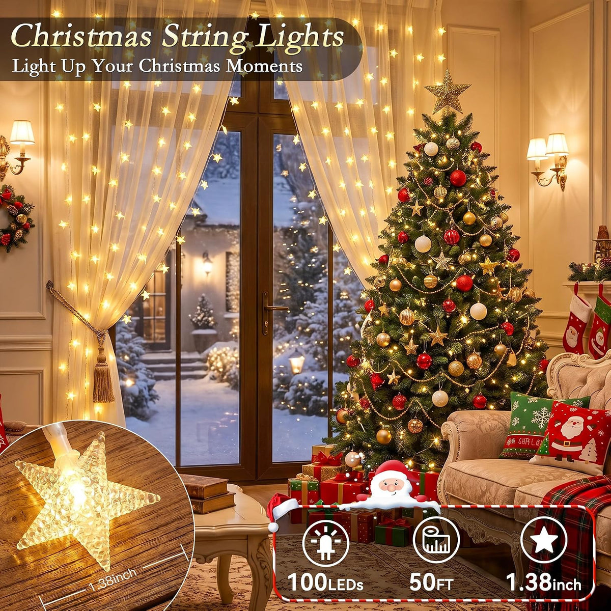 Star Lights String Lights USB 50FT 100 LED Warm White & Multicolor Changing