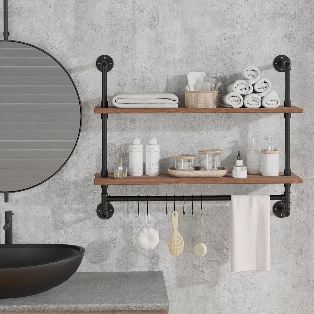 ROGMARS Industrial Pipe Shelving Bathroom Shelves with Towel bar 30 inch