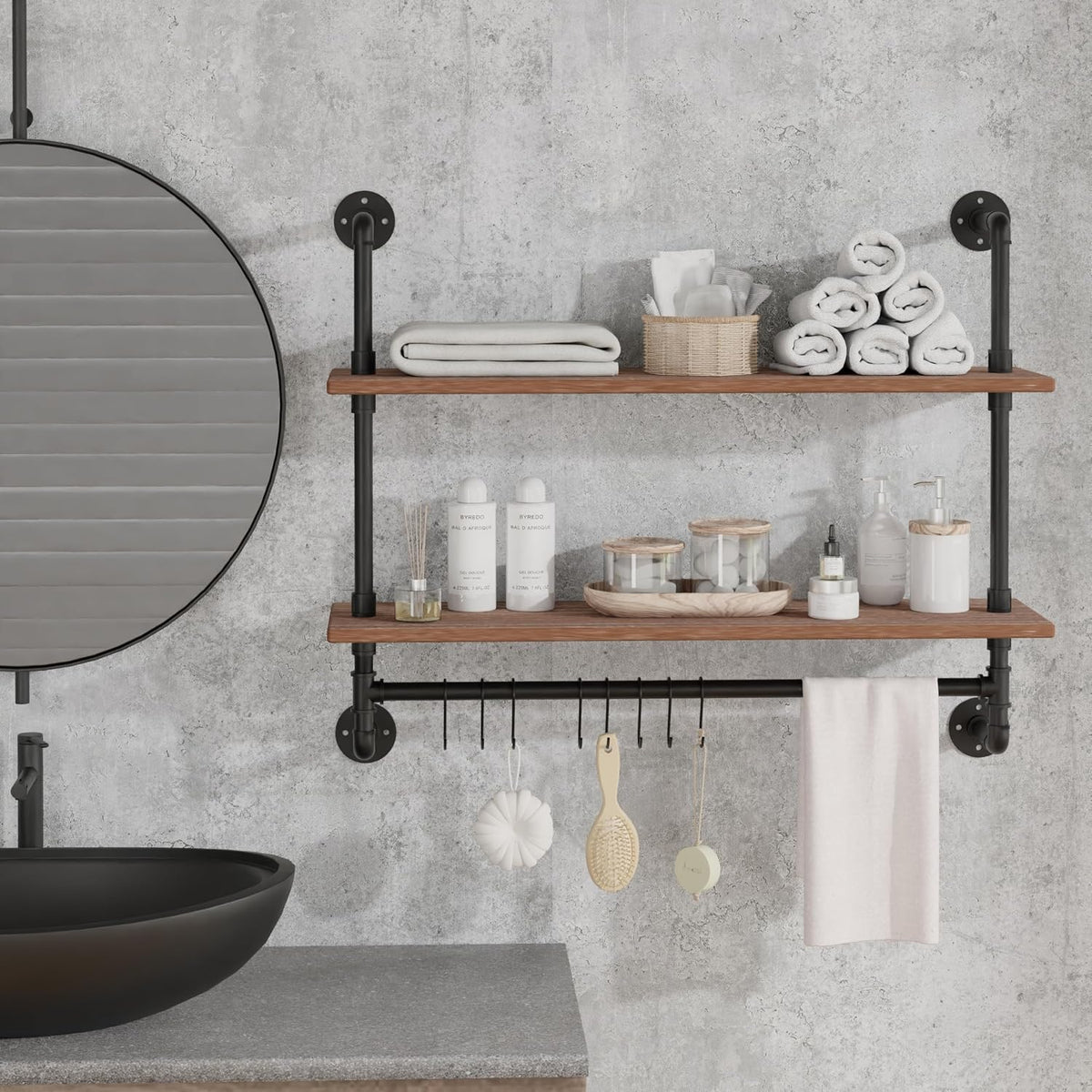 ROGMARS Industrial Pipe Shelving Bathroom Shelves with Towel bar 30 inch