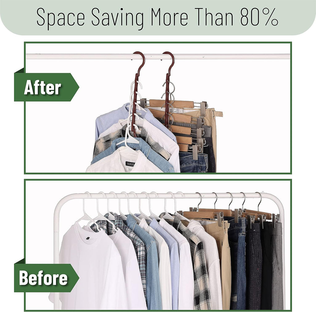 Mr. Pen- Space Saving Hangers for Clothes, 12 pcs, Mahogany Color, Plastic Multi Clothes Hangers Space Saving, 5 Slots, 360° Rotating Hooks