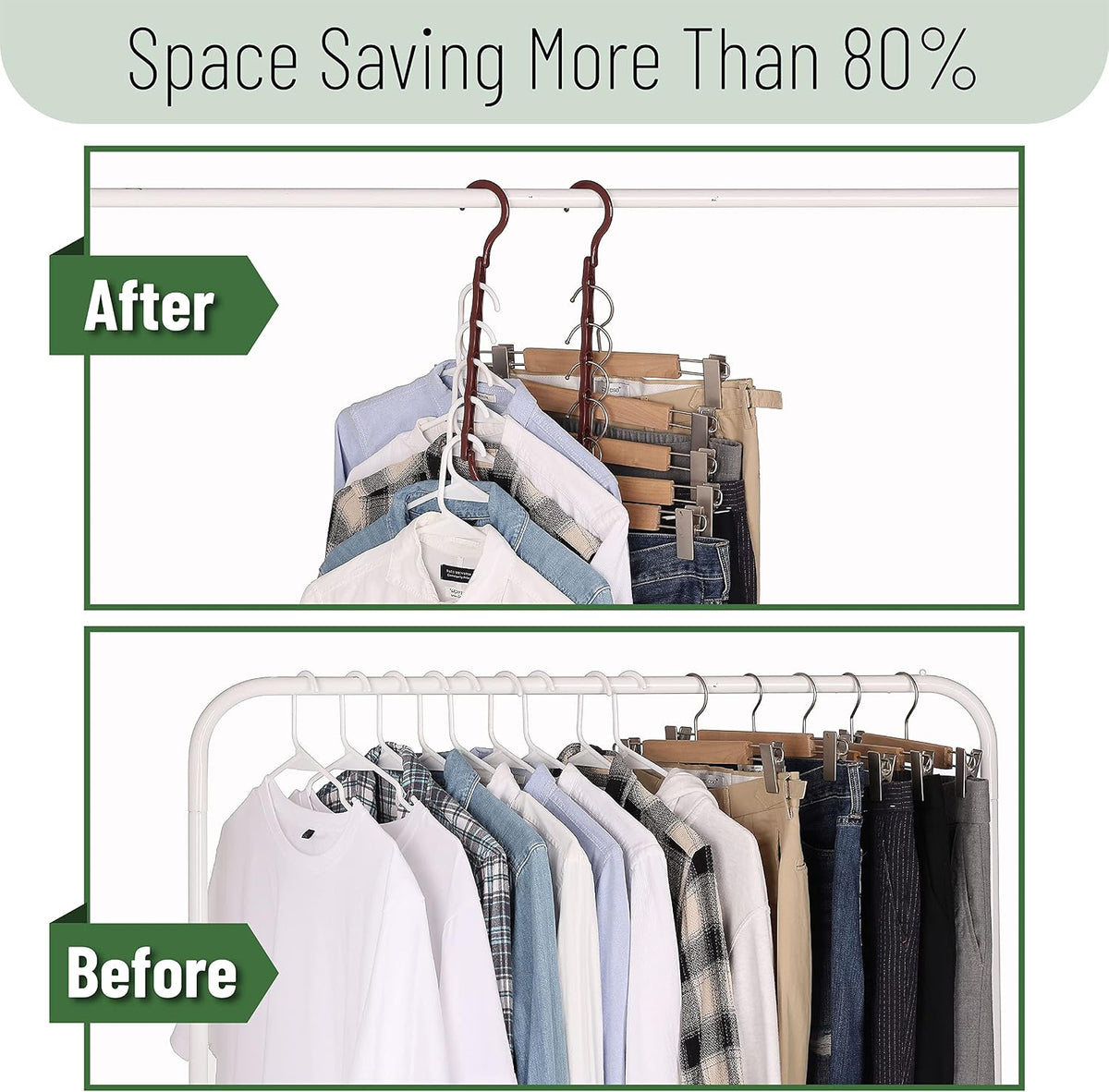 Mr. Pen- Space Saving Hangers for Clothes, 12 pcs, Mahogany Color, Plastic Multi Clothes Hangers Space Saving, 5 Slots, 360° Rotating Hooks