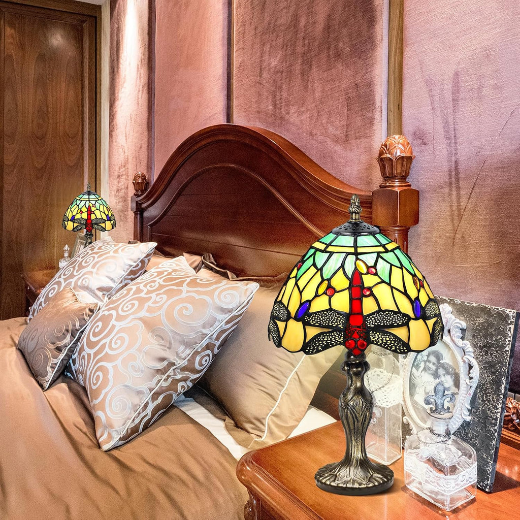 8'' Stained Glass Table Lamp, Vintage Desk Bedside Night Ligh
