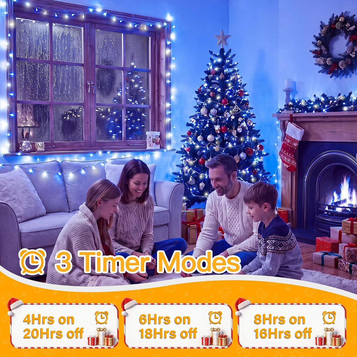 Ollny 100 LED Christmas Lights 33FT, Blue & White Connectable Fairy Lights