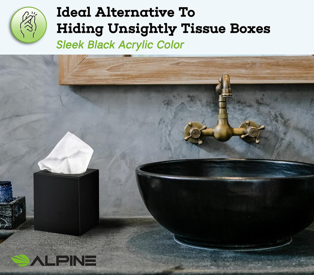 Alpine Industries Black Acrylic Tissue Box Cover - Eco Friendly Dispenser - Decorative Holder/Organizer for Bathroom, Office Desk & Car (Black)