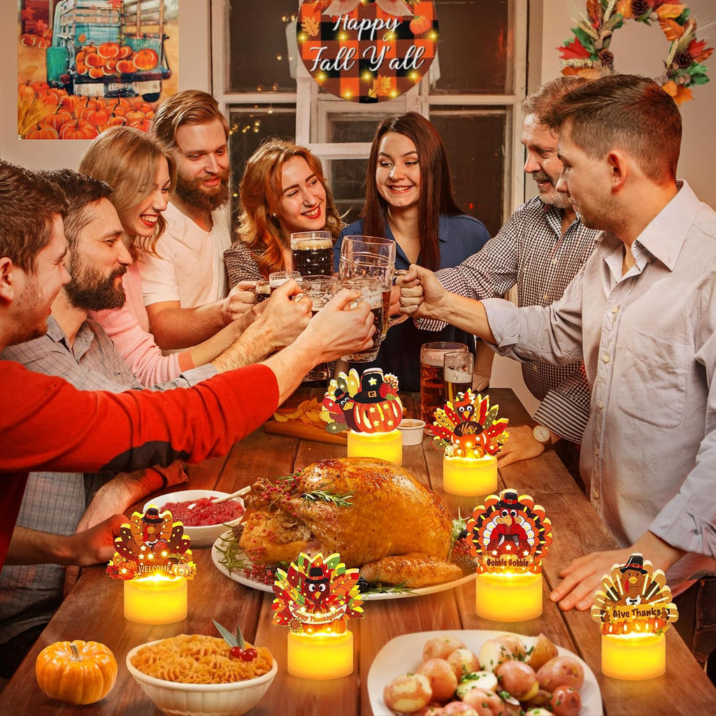 Thanksgiving Table Decorations 6 Pack Turkey Flameless LED Candles Battery Operated Turkey Tea Lights for Mantle Fireplace, Indoor Thanksgiving Decorations Centerpieces for Home Party Office