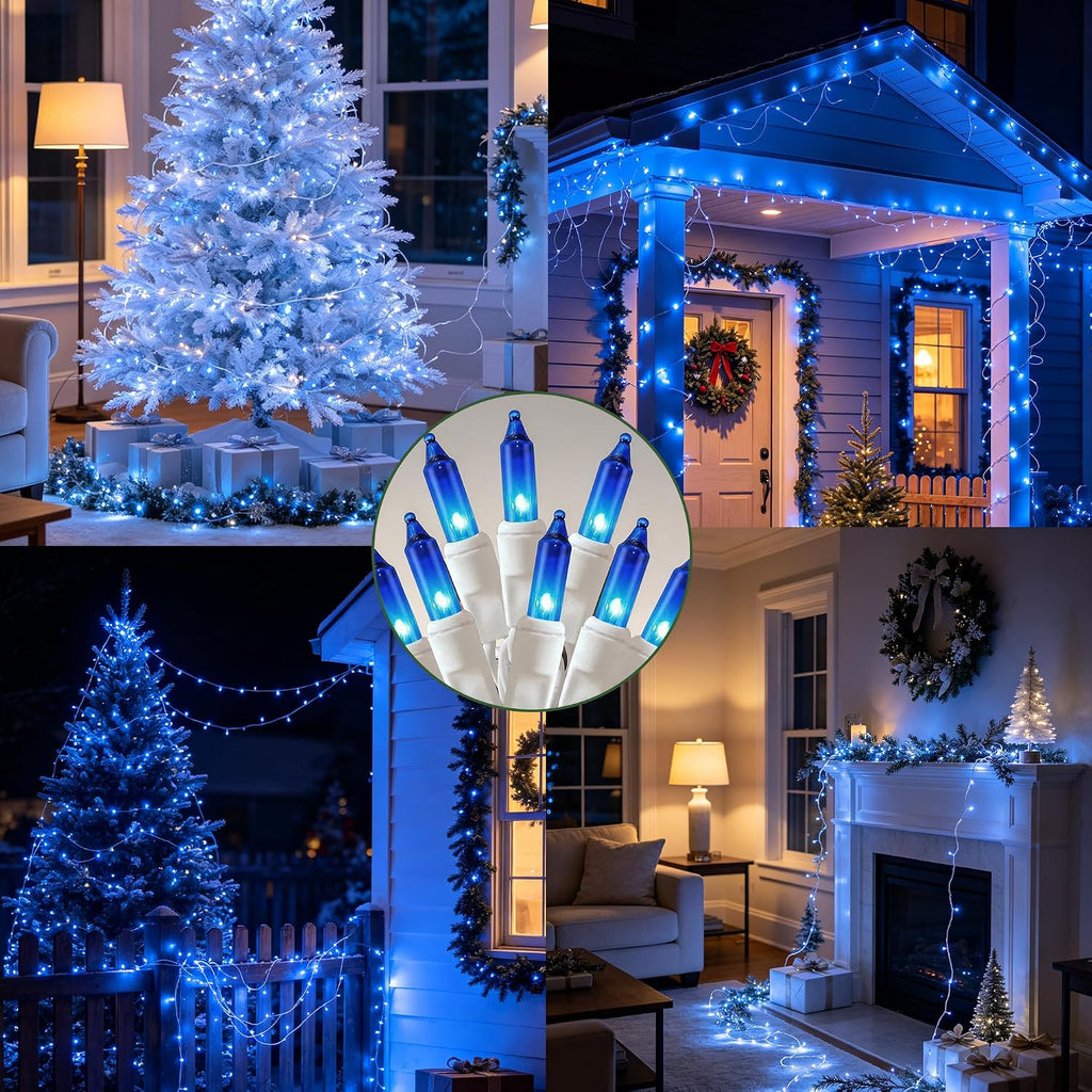 TW SHINE Christmas String Lights, 20FT 100 Count Incandescent White Wire Christmas Mini Lights, Waterproof Xmas String Lights for Outdoor Indoor Home Party Yard Decorations, Blue