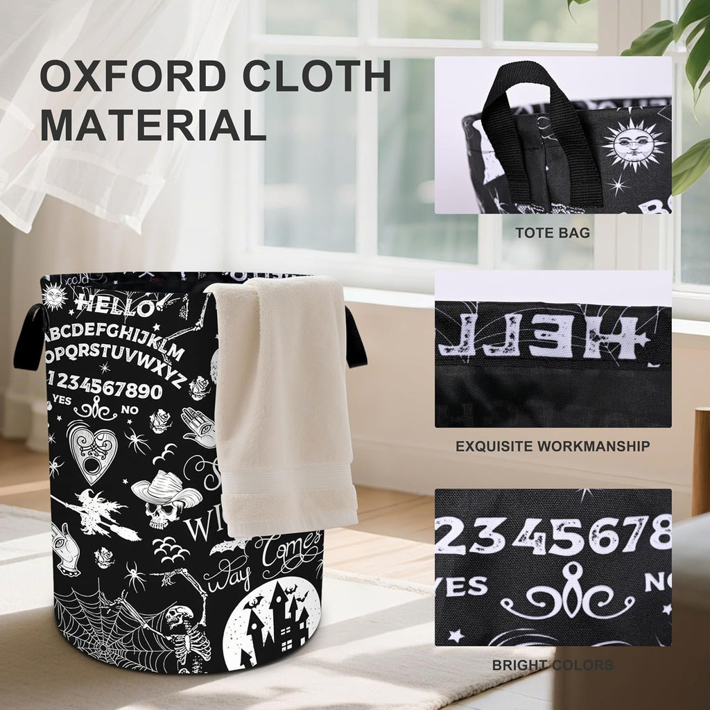 Halloween Black Laundry Basket Foldable Oxford Cloth Tote Bag Laundry Hamper Clothes Storage Bucket Organizer For Bathroom/Laundry Storage/Bedroom 19.6x15.7 Inch