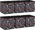 6pcs Black Floral Fabric Storage Cubes Organizer with Handles, Collapsible Sturdy Storage Bins for Organization, 10.5" x 10.5" x 11"