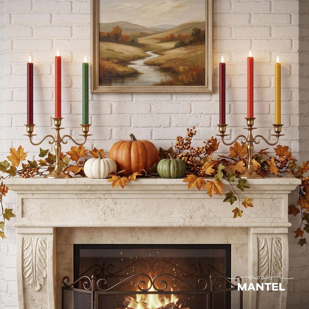 Fall Taper Candles Flameless Candle Sticks Battery Powered, Remote, 4 Pack
