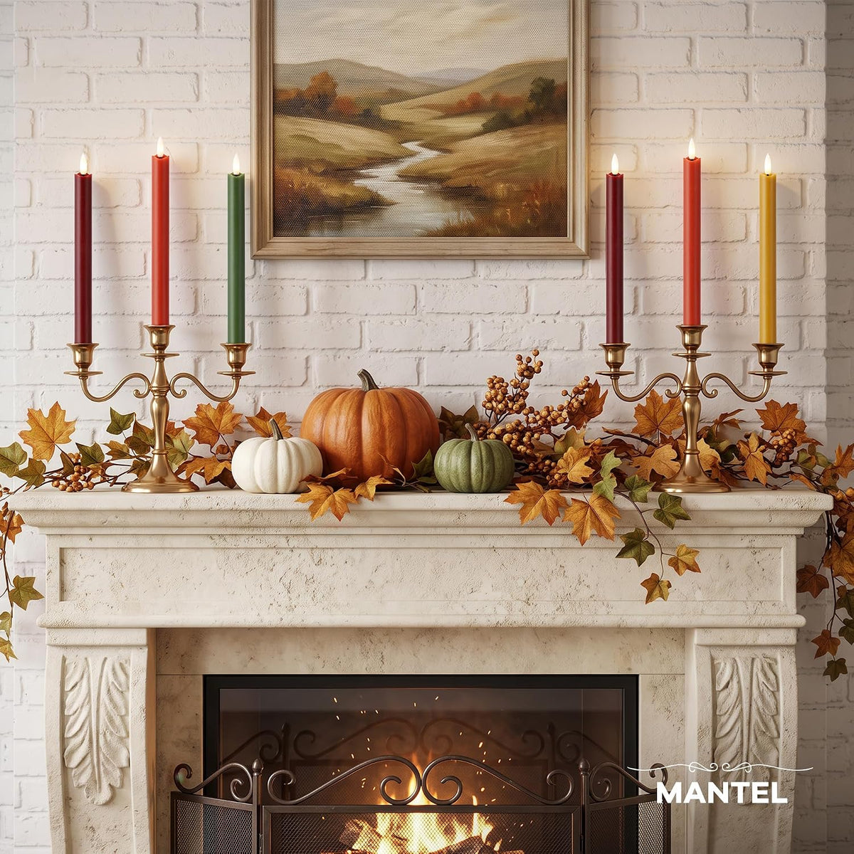 Fall Taper Candles Flameless Candle Sticks Battery Powered, Remote, 4 Pack
