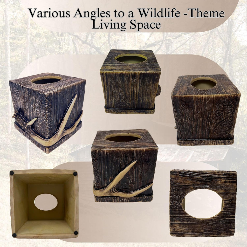 BestGiftEver Realistic Wood with Antler Accent Square Tissue Box Cover