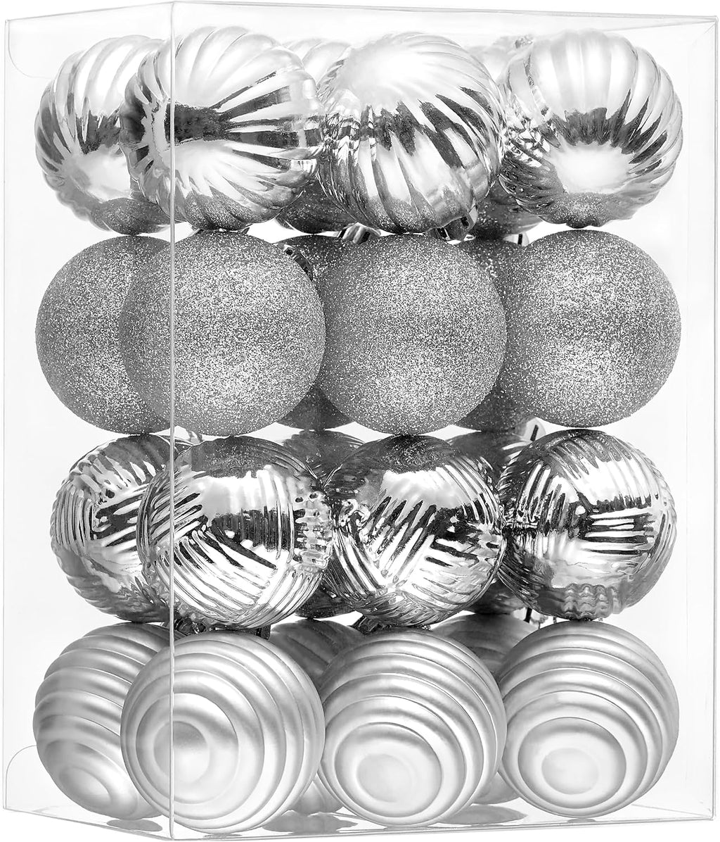 Valery Madelyn 1.6" Small Christmas Ornaments Tree Decorations Set, 24ct Silver Shatterproof Ball Hanging Ornament Bulk for Xmas Holiday Party Decor