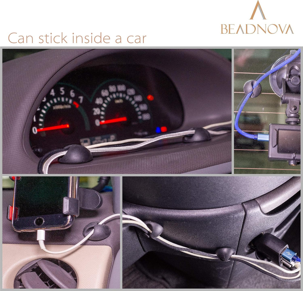 Beadnova Cable Clips Cord Organizer Cable Management Wire Cord Holder 24 Pack Adhesive Cord Holder for Car, Power Cords, Charging Accessory Cables, PC, Office (Black,1 Slots, 2 Slots, 3 Slots,5 Slots)