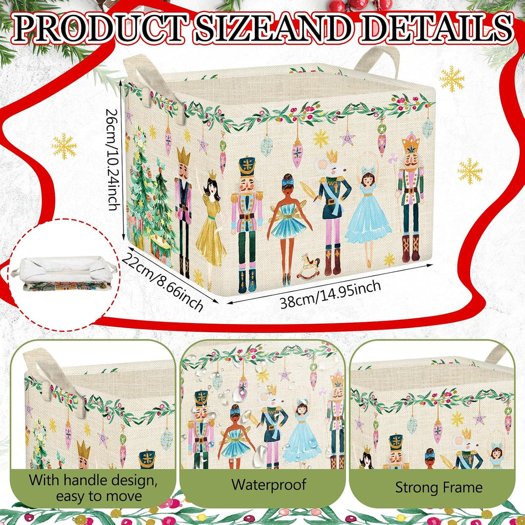 Beeveer 3 Pcs Christmas Nutcracker Baskets for Gifts Empty Christmas Tree Ballet Girl Soldier Storage Bin with Handle Fabric Storage Container Cube Box for Home Office Dorm Closet Shelf Organizer