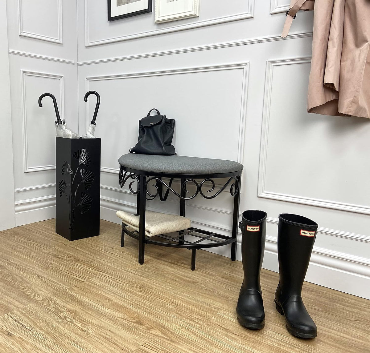 Mango Steam Black Tall 21.75" Japanese Ginkgo Leaf Umbrella/Cane/Walking Stick Holder, Stand, Rack Organizer