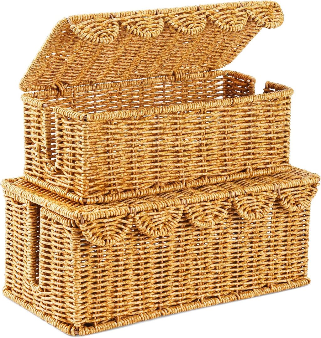2 PCS Handmade Rattan Cable Management Box,Decorative Cord Hider