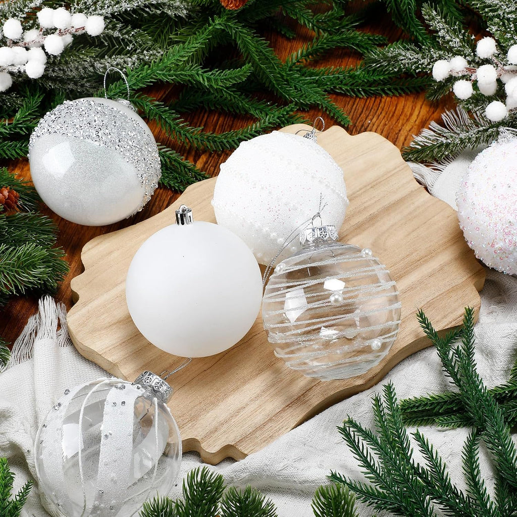 Lyrow 12 Pcs Christmas Balls Ornaments, White, 2.36''