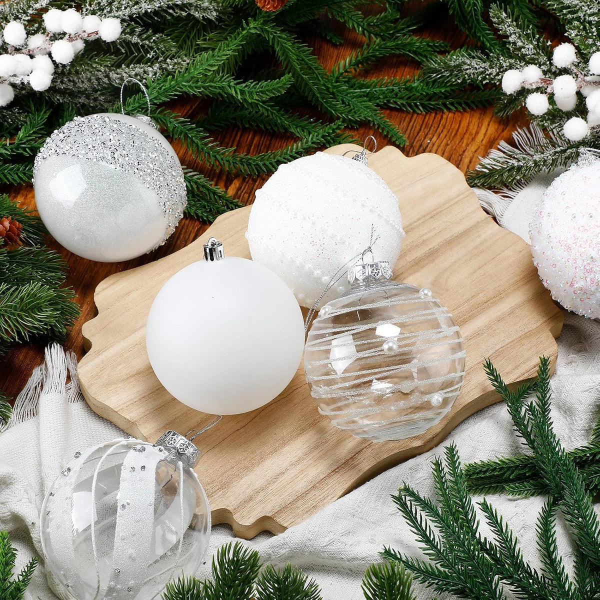 Lyrow 12 Pcs Christmas Balls Ornaments, White, 2.36''