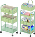 LIDTOP 2in1 Baby Diaper Caddy Organizer Cart, 3-Tier Rolling Cart, Metal Diaper Caddy Carts, Bedside Carts for Nursery Essentials Storage, Detachable Dividers, Large Capacity, Green