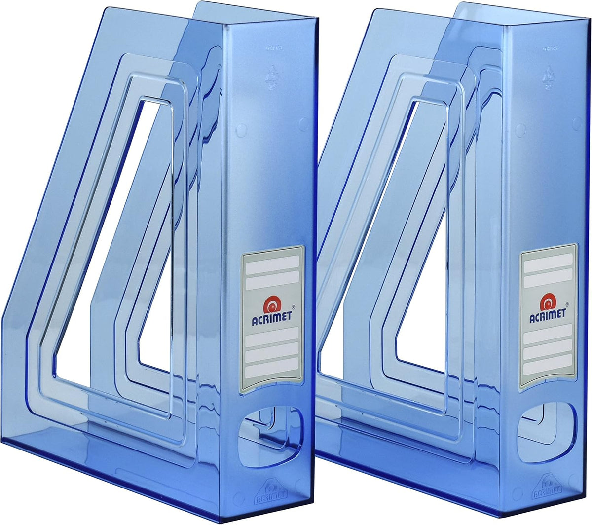 Acrimet Magazine File Holder, Vertical Desk Organizer, Clear Blue, 2 Pack