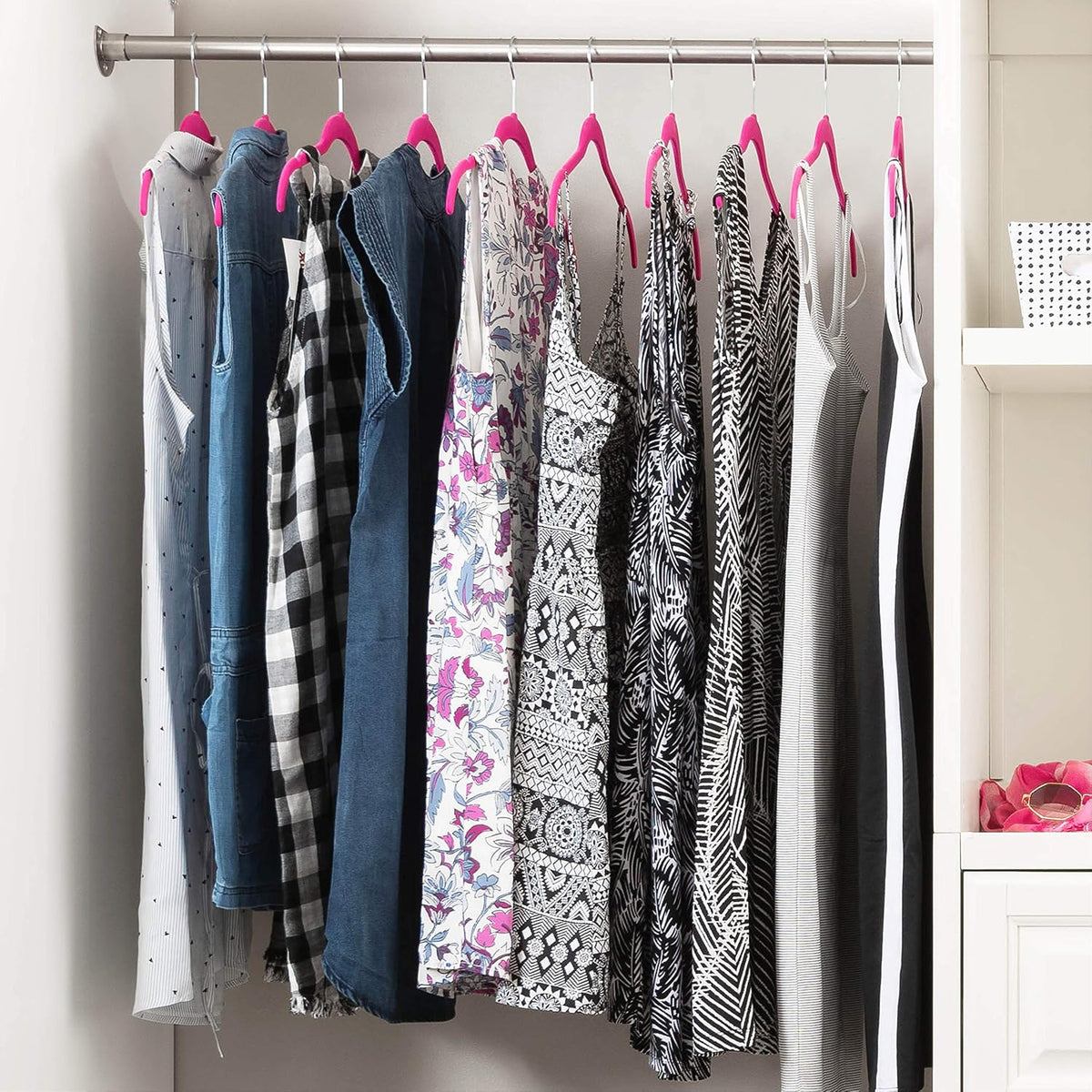 ZOBER Premium Velvet (50 Pack) Non Slip Ultra Slim Clothes Hangers for Tops, Dress Shirts, Blouses, Strappy Dresses, Delicates - Gain 50% Closet Space, 360° Swivel Hook