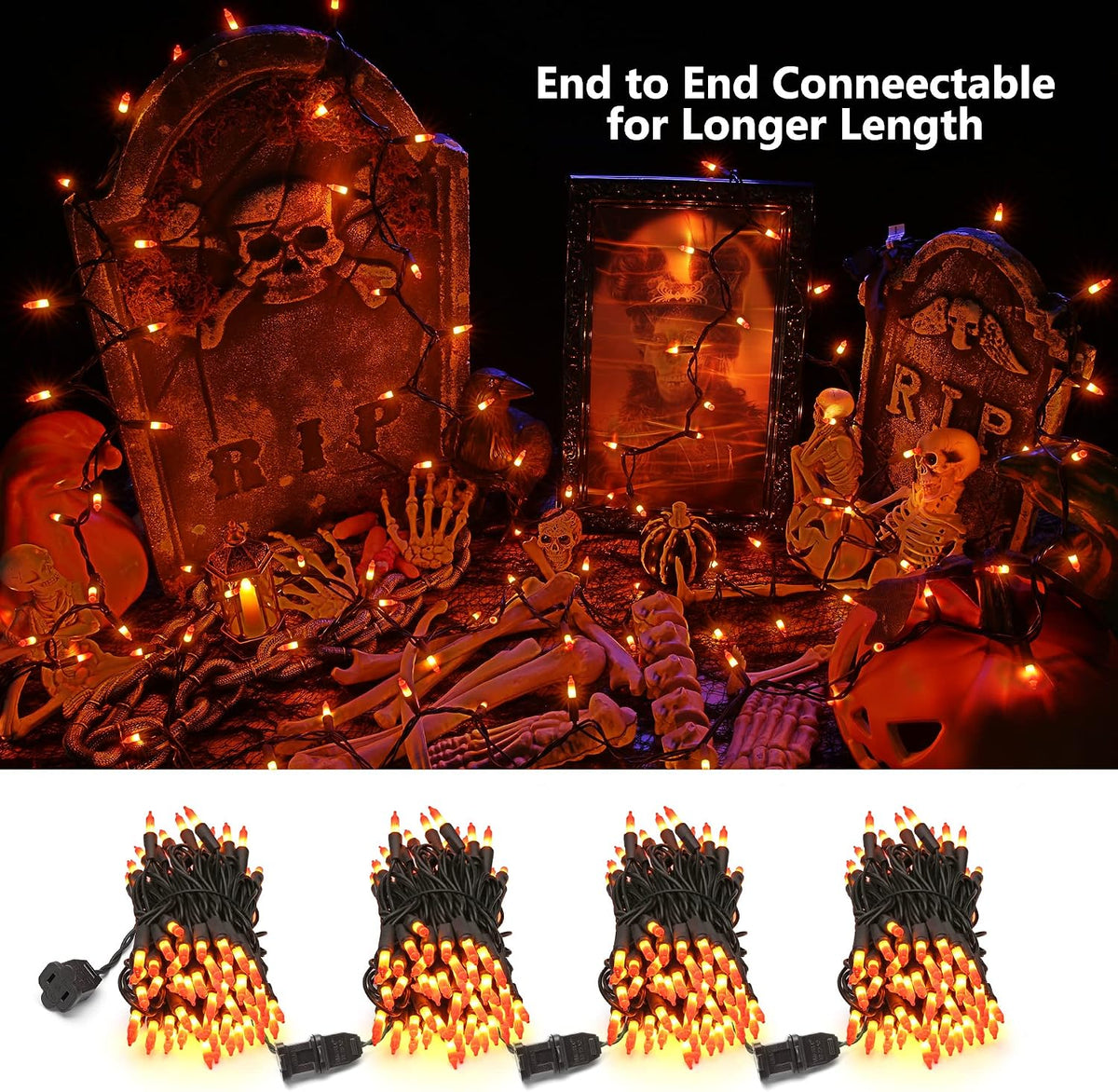 ODEETRONIC Candy Corn Halloween String Lights, 21.63 ft 100 ct Incandescent