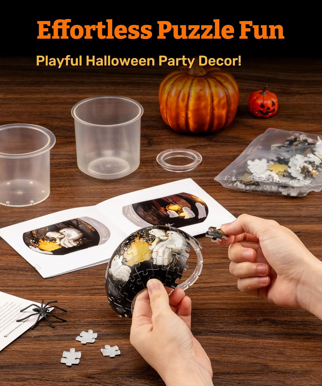 PieceRelax LED 3D Puzzle Candle Light 80 Plastic Pieces – Katherine Blower – Spooky Night Walk - Rechargeable Plastic Pumpkins for Indoor & Outdoor Spooky Decorations [KL1079]