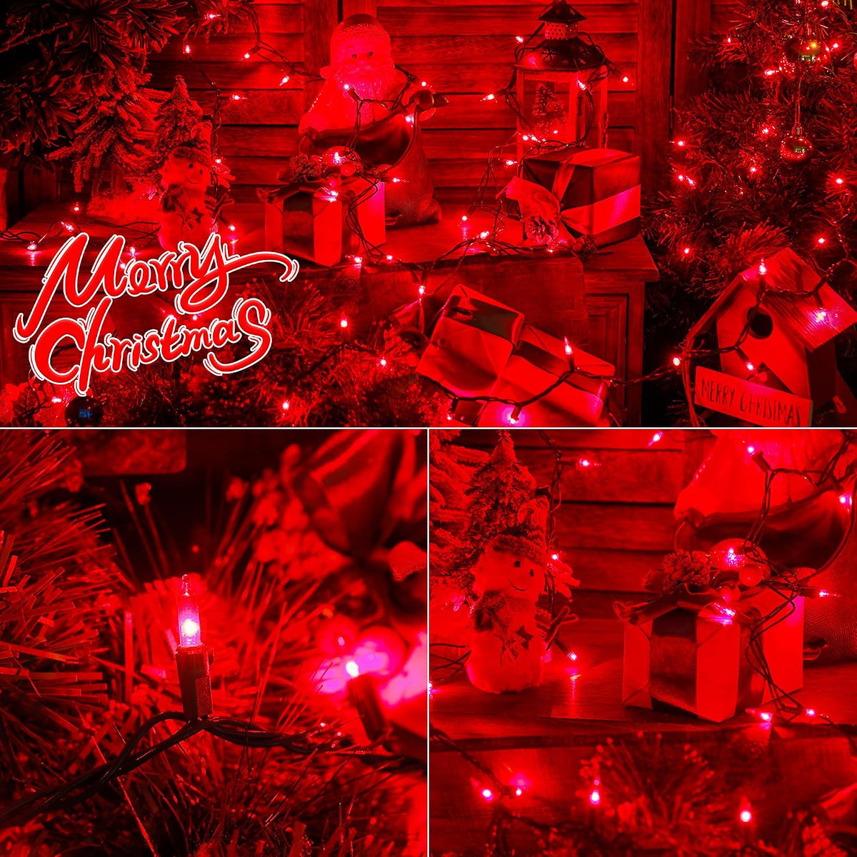 Hopolon Red Christmas String Lights,2 Pack Total 100 Count 26 FT,Green Wire