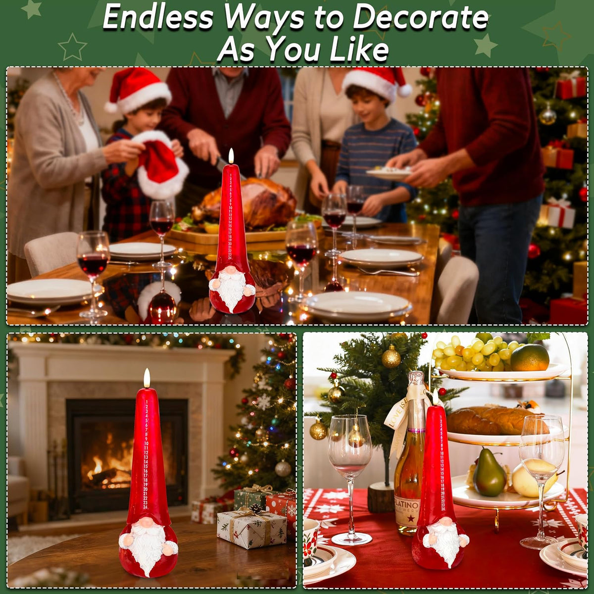 Christmas Flameless Candles with Remote, Santa Claus Countdown Candles