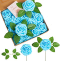 XIANNVXI 16Pcs Light Blue Artificial Rose Flowers