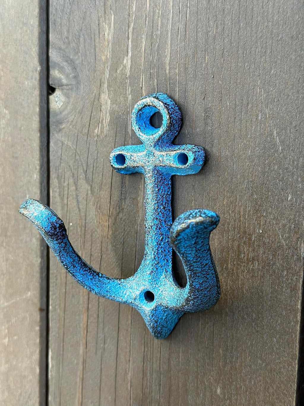 KiaoTime (Blue) Vintage Rustic Cast Iron Nautical Anchor Design Wall Hooks Coat Hooks Rack, Decorative Wall Mounted Antique Shabby Chic Metal Home Bathroom Towel Coat Hooks Hanger