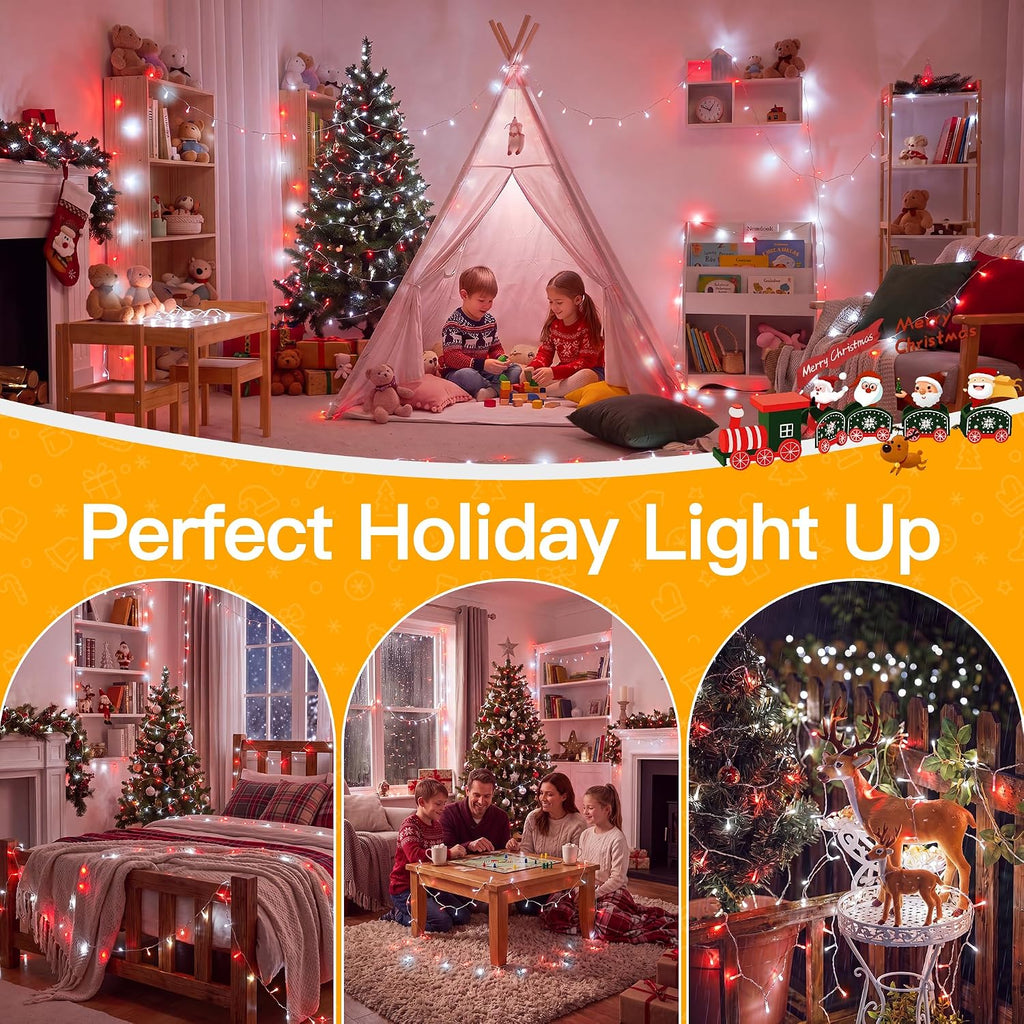 Ollny 100 LED Christmas Lights 33FT, Red & White Connectable Fairy Lights