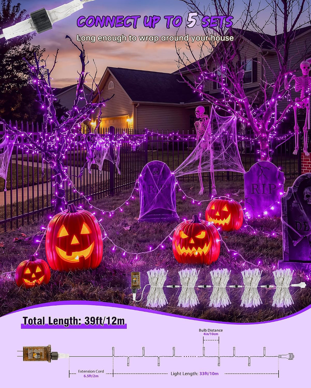 33FT 100 LED Purple Halloween Christmas Fairy Twinkle String Lights