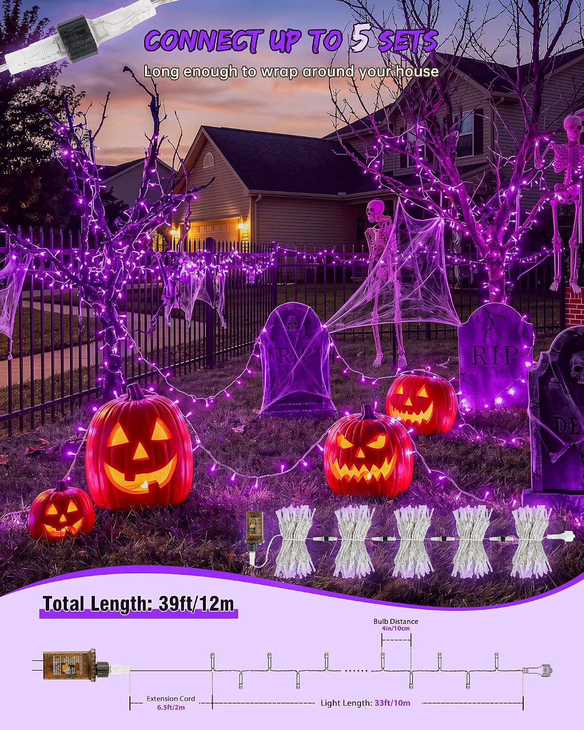33FT 100 LED Purple Halloween Christmas Fairy Twinkle String Lights