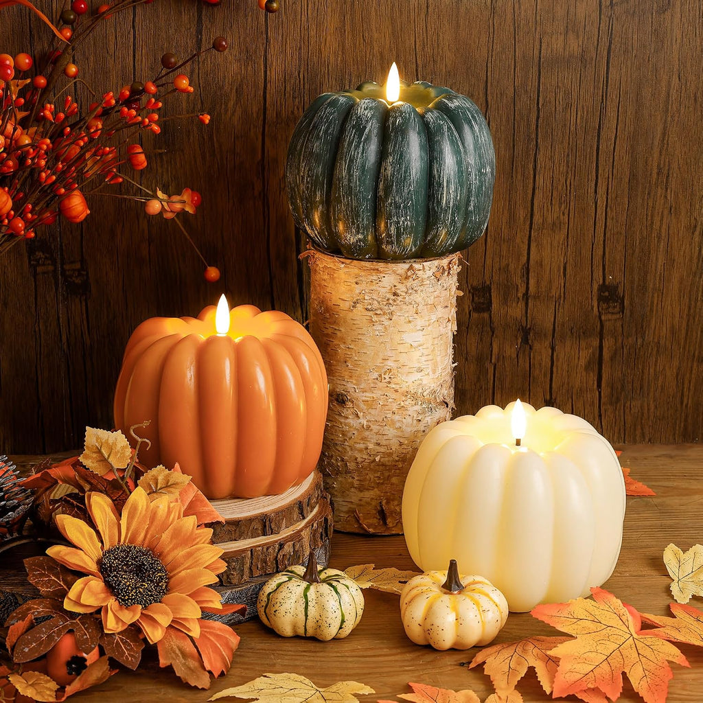 JOIONE Fall Flameless Ivory Pumpkin Candle with Remote, Halloween Decor