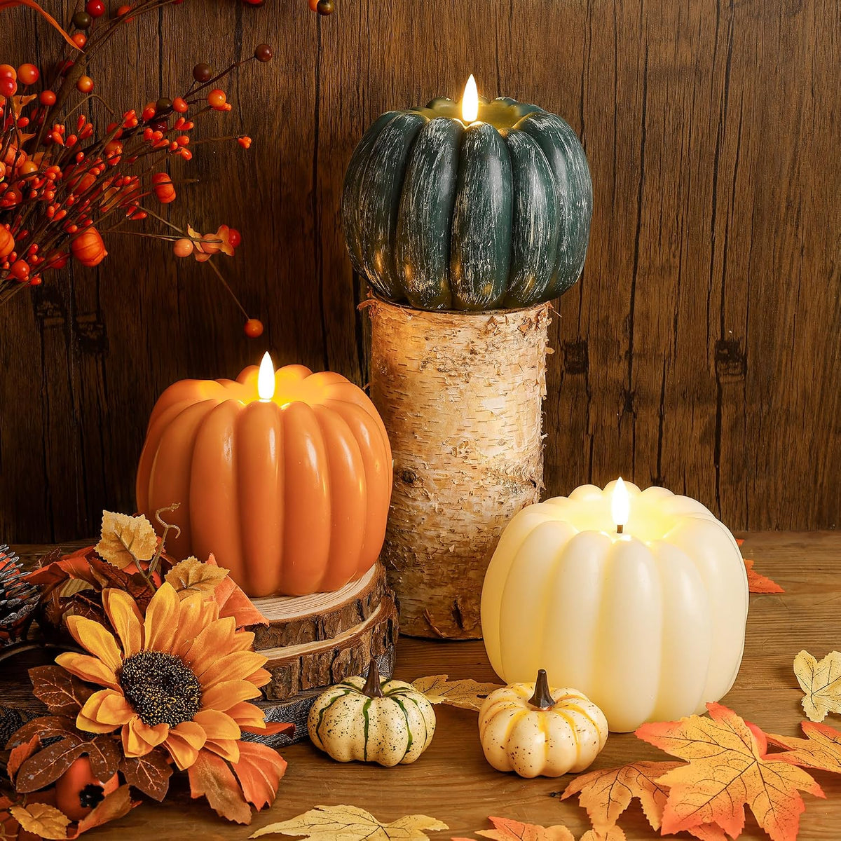 JOIONE Fall Flameless Ivory Pumpkin Candle with Remote, Halloween Decor