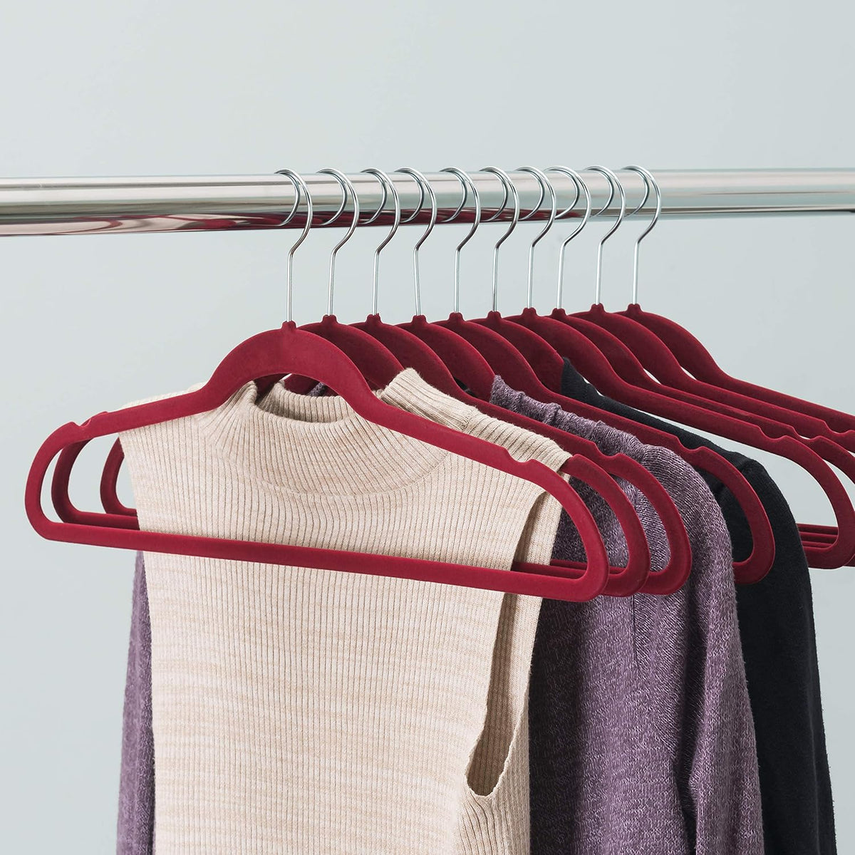 Velvet Clothes Hangers (Pack of 10), Burgundy, By Home Basics | Felt Hangers for Tops, Jackets, Dresses, and Pants | Contoured Hangers with Indents | Ultra-Thin Space Saving Clothes Hangers