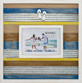 Pavilion Gift Company - Beach-Themed Distressed Wall Picture Frame, Holds 4x6 or 5x7 Photo,14 x 14 inches, Brown, Blue, Yellow, White, 1 Count